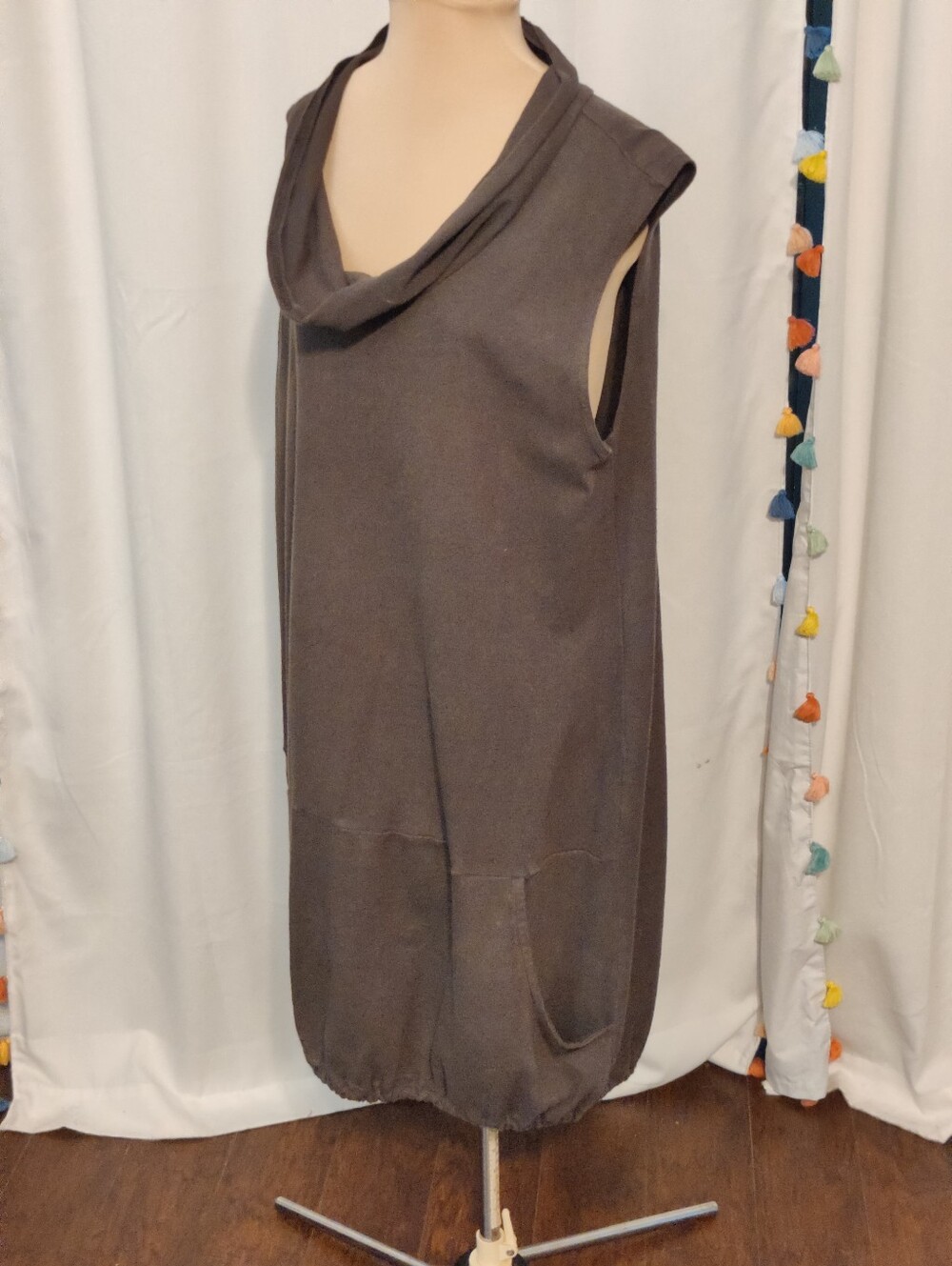 Pacificotton USA made Natural Fiber Cotton Mini Bubble Dress Pockets Chic Cowl